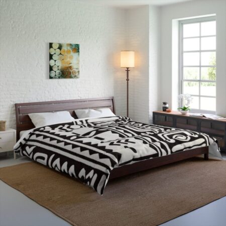 Black and White African Mud Cloth Print King Sized Comforter Bedspread