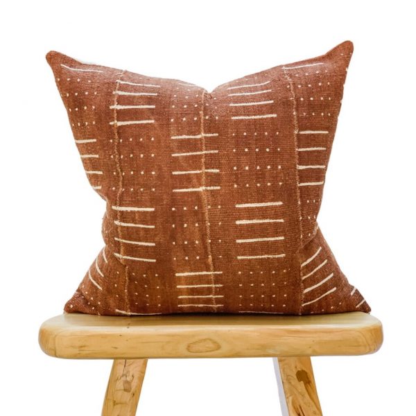 Handmade Rust Colored Mud Cloth Pillow Cover