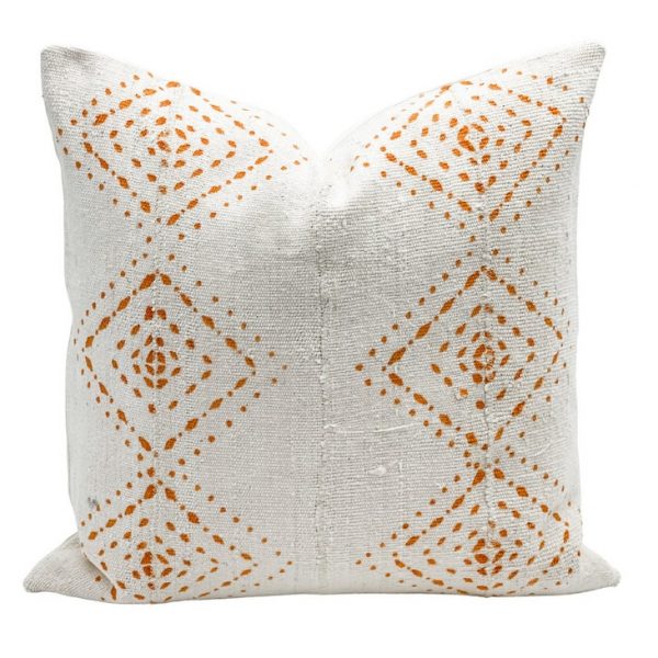 Handmade White/Rust Colored Mud Cloth Pillow